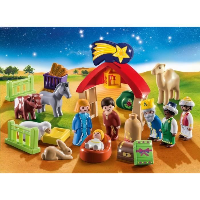 Calendrier de l'Avent Playmobil 1.2.3 - Crèche - 24 accessoires et  personnages - Pour enfant de 2 ans et plus
