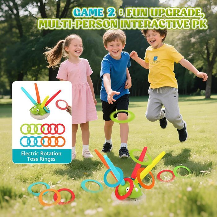 Jeu Extérieur Enfant 3 En 1 - Saut à La Corde Musicale, Lancer D'anneaux, Lance-fusée - Télécommande - Dinosaure - 8
