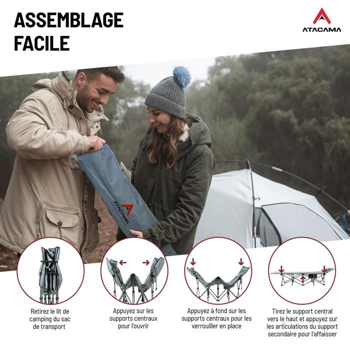 Atacama Lit De Camping Pliable XXL – Confortable, Portable, Pour Plein Air Et Pêche