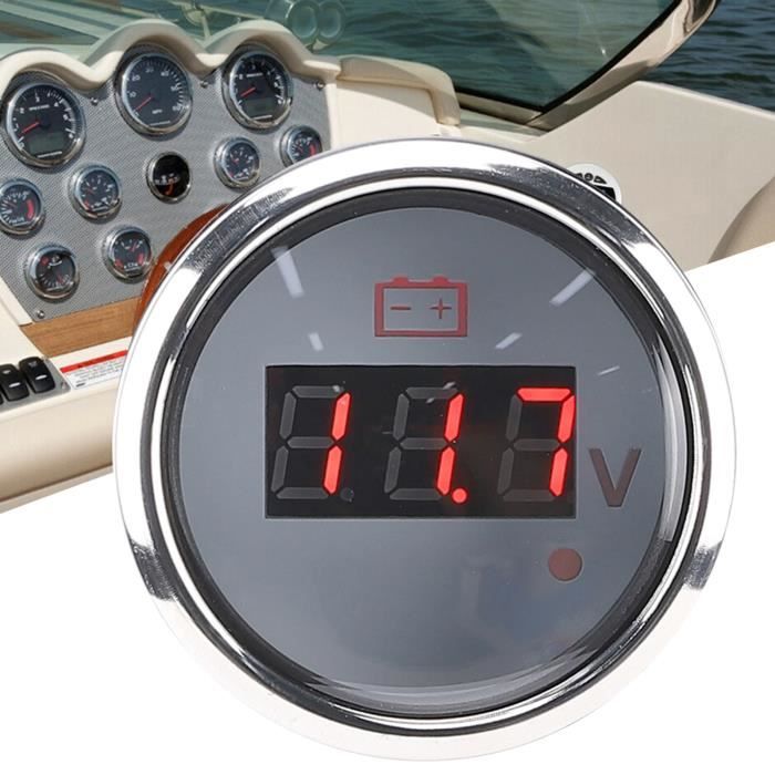 Jauge de tension marine, 12 V 52 mm, étanche IP67, voltmètre à affichage numérique avec voyant lumineux pour bateau, yacht, voiture, camion