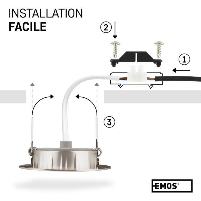 Emos Exclusive Spot LED Encastrable - Lampe Plafond Orientable 50° pour ampoules  LED 12 Spots LEDs Ronds 5 W/450 Lumens [3000K] - Cdiscount Maison