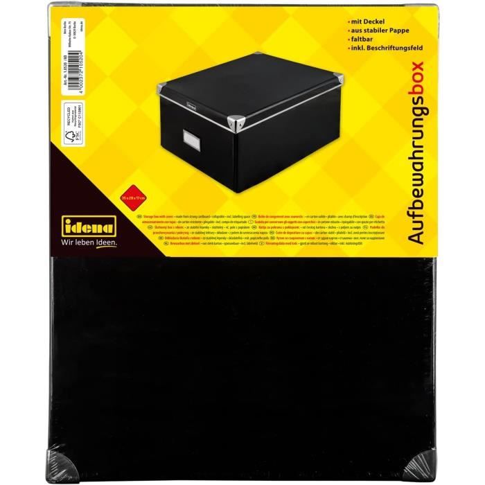 Boîte Rangement En Carton Renforcé Métal - 36x28x17 Cm - Noir - Pour Bureau, Maison, Rangement Organisé