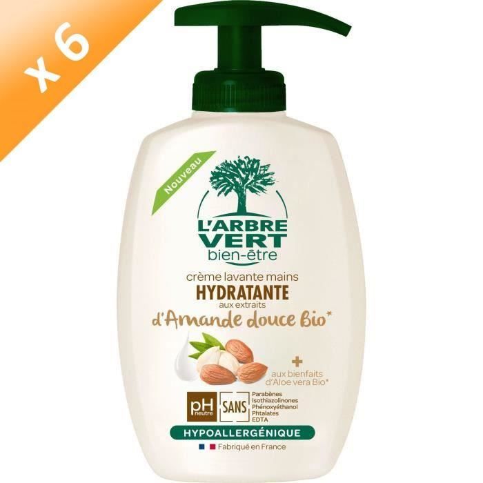 L'ARBRE VERT Crèmes lavante mains - Amande Bio - 300 ml - Lot de 6