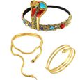 Costume égyptien 15 Pièces – Coiffe 2 Couches + Collier Cobra + Brassard Serpent + 10 Bagues – Déguisement Antique