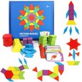 Puzzle en Bois-Tangram-Jouets Montessori-Jouets éducatifs classiques-155 Formes géométriques et 24 Cartes de Conception pour Enfant-0