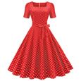 ROBE  de bal soirée pour femme à manches courtes des années 1950 au foyer Rouge-0