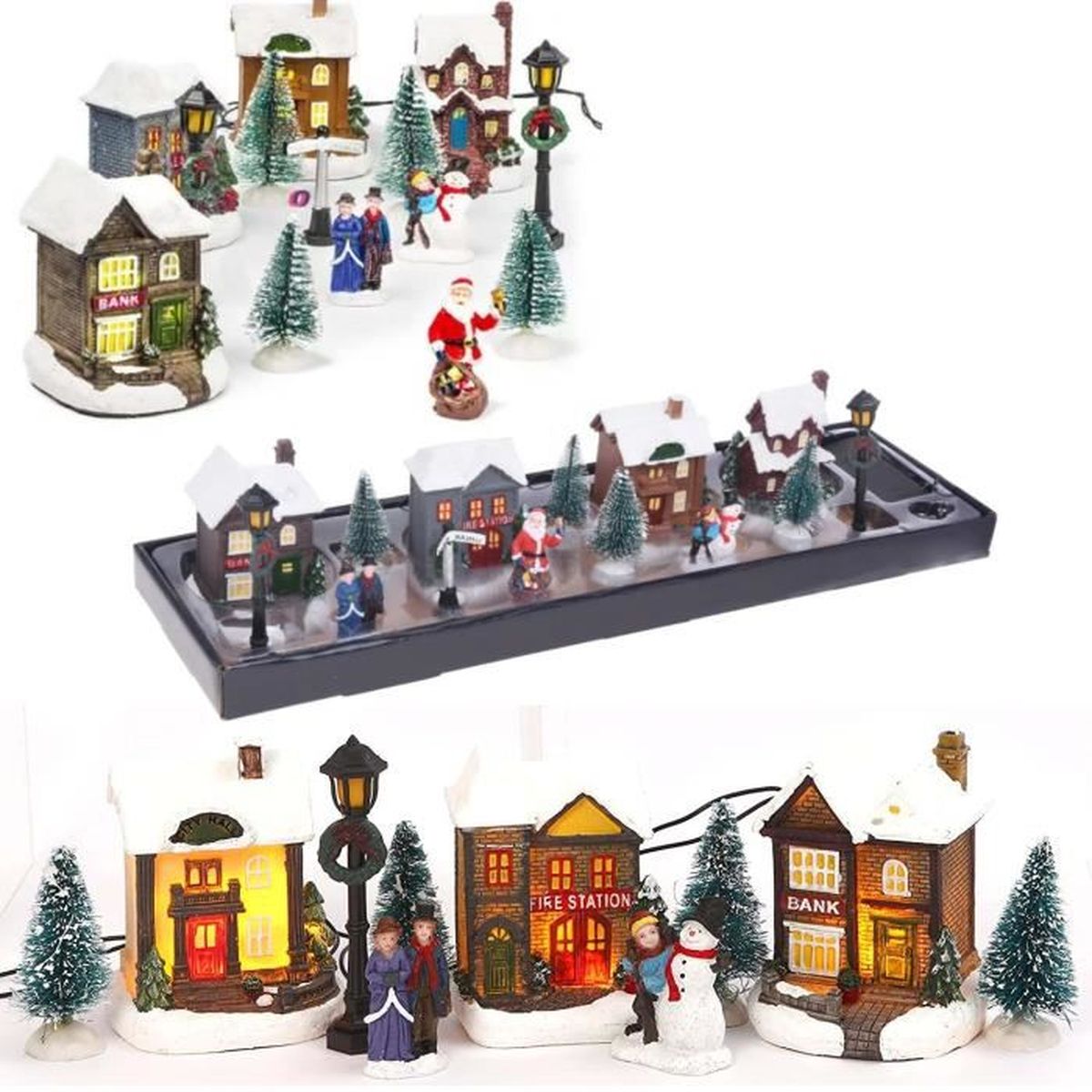 Grand Village de Noël Lumineux LED 14 Pièces Décoration de Noël, sapin de Noël... Avec
