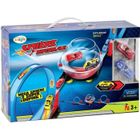 Jouet Circuit de course Mega Sphère - IMAGIN - Hot Wheels - Double looping - 2 voitures en rétro-fiction - Bleu