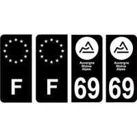 69 Rhône nouveau logo Noir autocollant plaque immatriculation auto ville sticker Lot de 4 Stickers - Angles : arrondis