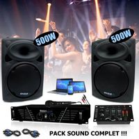 Pack Sono complet Ibiza DJ300MKII Ampli 480W - 2 Enceintes 500W Max - Table de Mixage - Micro - Câbles - Soirée - DJ - Animation