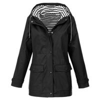 YTisabella™ Veste de pluie solide grande taille imperméable coupe-vent à capuche imperméable femme veste Softshell - Noir
