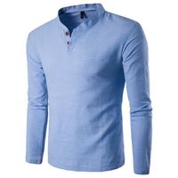 T-Shirt Homme, Col V Bouton Polos Tee Shirt Manche Longue Slim Fit Basic Tops Blu