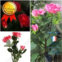 TD® Lampe Solaire Jardin 3 LED forme de fleur de rose/Pieu à planter dans le jardin/Lumière D'extérieur à Economie d’énergie Rose