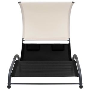 CHAISE LONGUE Chaise longue double avec auvent Textilène Noir-ASH7037029518189