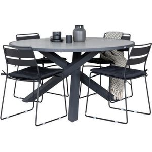 Ensemble table et chaise de jardin Ensemble table et chaises de jardin - Parma - Table Ø140cm et 4 chaises Lina - Noir et gris