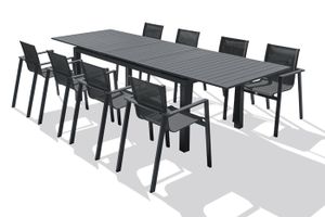 Ensemble table et chaise de jardin Table de jardin MIAMI-TB300 avec rallonge et 8 fauteuils ALU-MIAMI-FT empilables