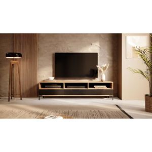 MEUBLE TV Meuble tv - RIKKE - 160 cm - chêne wotan / noir brillant