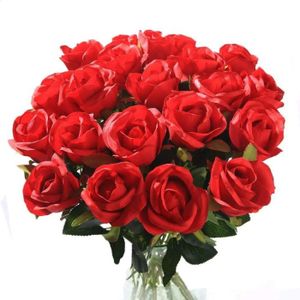 FLEUR ARTIFICIELLE 10 roses artificielles en soie pour mariage, bouquet de mariée, jardin, anniversaire, fête, décoration de mariage, rouge