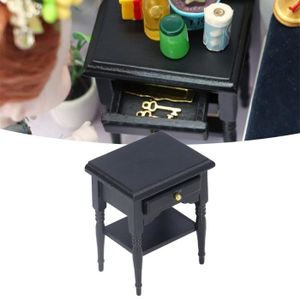 MAISON POUPÉE Zerodis Table de chevet miniature en bois 1:12 pour maison de poupée - Style européen noir