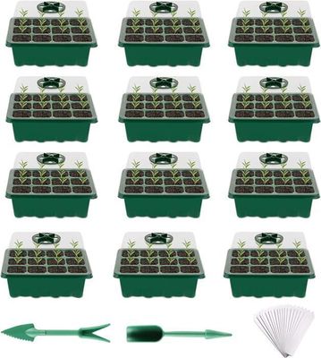 KATELUO Ensemble 2 Bacs à Semis Avec Couvercle Et 3 Outils - Mini Serre Germination Graines
