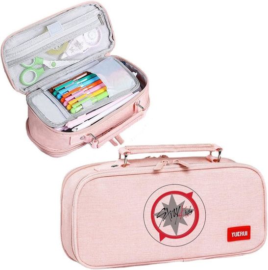 Trousse Stray Kids (SKZ) à 3 Compartiments - Grande Capacité 24x7x11cm - Toile, Poignées - Pour École, Bureau, Cadeau Fan