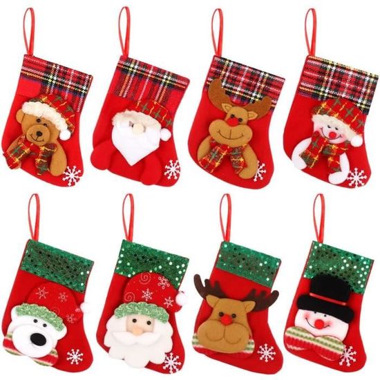 Chaussettes De Noël à Suspendre – Lot De 7, Motifs Ours, Père Noël, Bonhomme De Neige, Tissu Non Tissé, Pour Cheminée Et Sapin