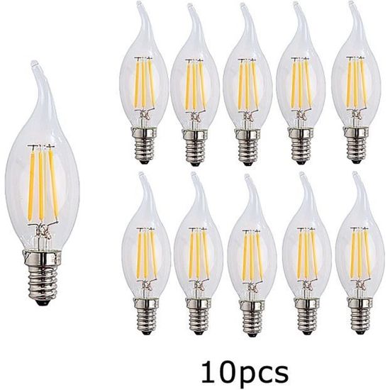 10X E14 Forme Bougie LED 4W Filament Ampoule LED Lampe Blanc Chaud 2700k Flame Tip Bright Lampe 400LM Non Dimmable AC220-240V