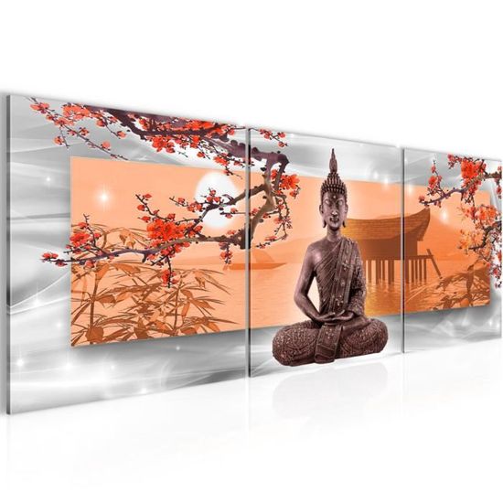 Runa Art Quadro Murali 5 Pezzi Non Tessuto | Orchidea Feng Shui Con Pietre E Bambù Rosa | Per Camera Da Letto E Corridoio, Made In Germany - 5