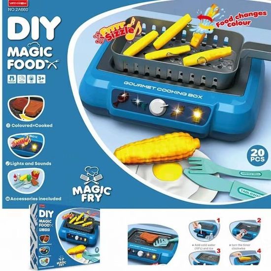 Barbecue Jouet Pour Enfants Avec Aliments Changeant De Couleur - Brumisation, Sons, Lumières - Jeu De Cuisine Extérieur Sur Roulettes