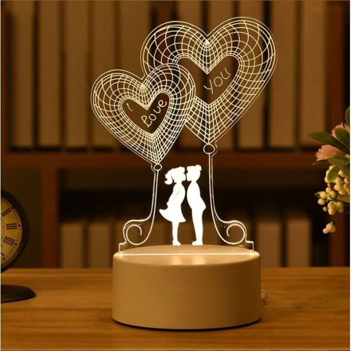 Romantique Amour 3d Acrylique Led Lampe Pour la Maison Enfants Nuit Lumière  Table Lampe Fête d'Anniversaire Décor Saint-Valentin Chevet Lamprabbit
