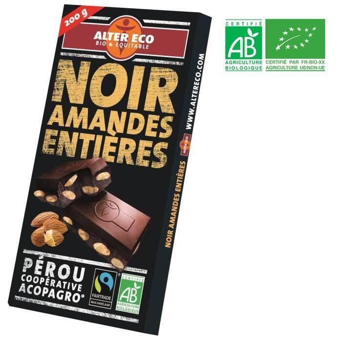 ALTER ECO Chocolat Noir Amandes entières 200g Bio