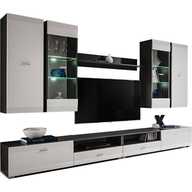 Extreme Furniture Meuble TV Mural Clif White - LED blanches - Gris & Blanc Mat - Façades en Mat - L280cm x H195cm x P46cm