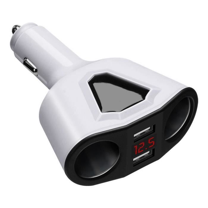 Chargeur de Voiture, 12V/24V Double Prise Allume-Cigare Double Port USB