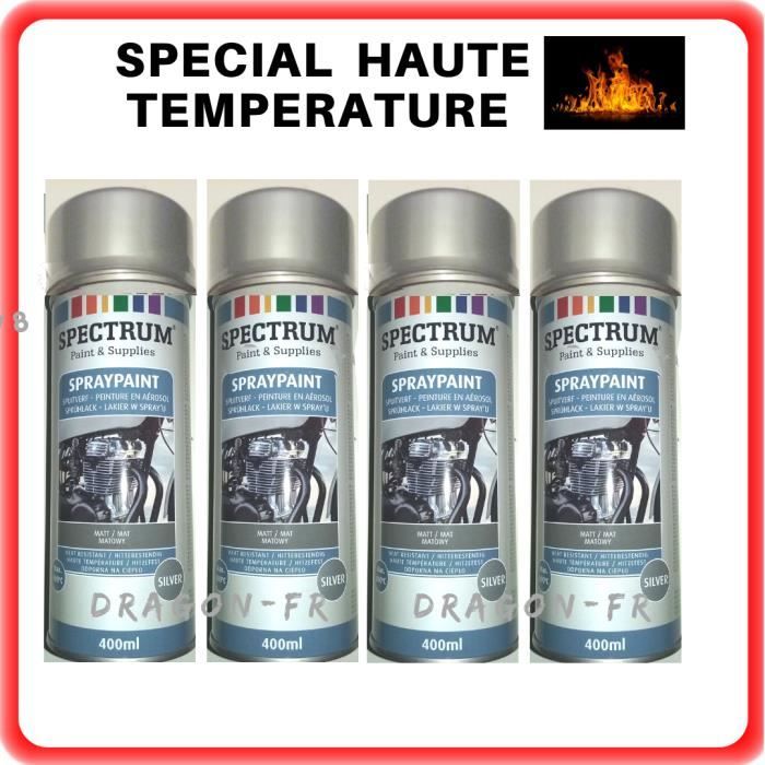 4 Bombes Peinture 800° Argent Mat Haute Température Aérosol Auto Moto Moteur Pot