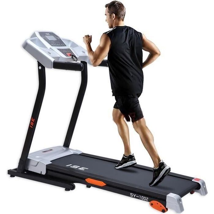 ISE Tapis de course pliable - 14 Km/h -MP3- manuelle de l'inclinaison-Système de conduite -15 programmes-Roues de transport SY-1002