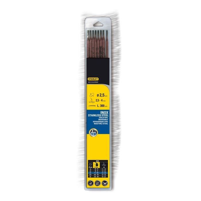 STANLEY 460726 Lot de 10 électrodes inox - Ø 2,5 mm - L 300 mm - Baguettes de soudure