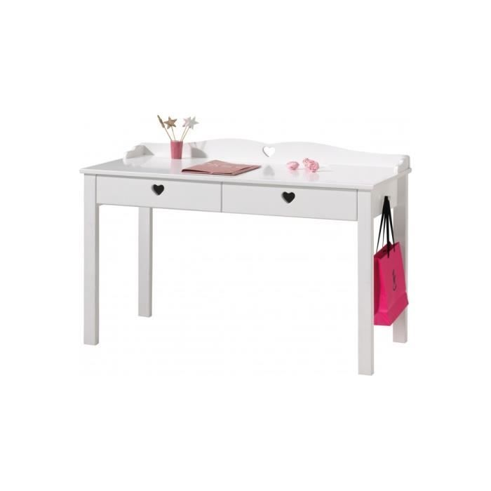 Bureau enfant laqué blanc 2 tiroirs motifs cœur AMORI