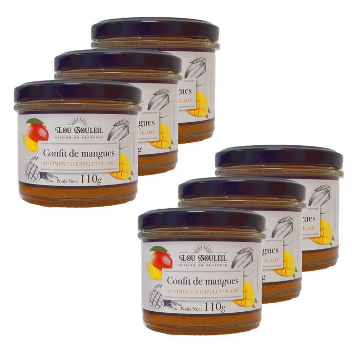 Lot 6x Confit de mangues au Piment d'Espelette AOP - Lou soleil - pot 110g