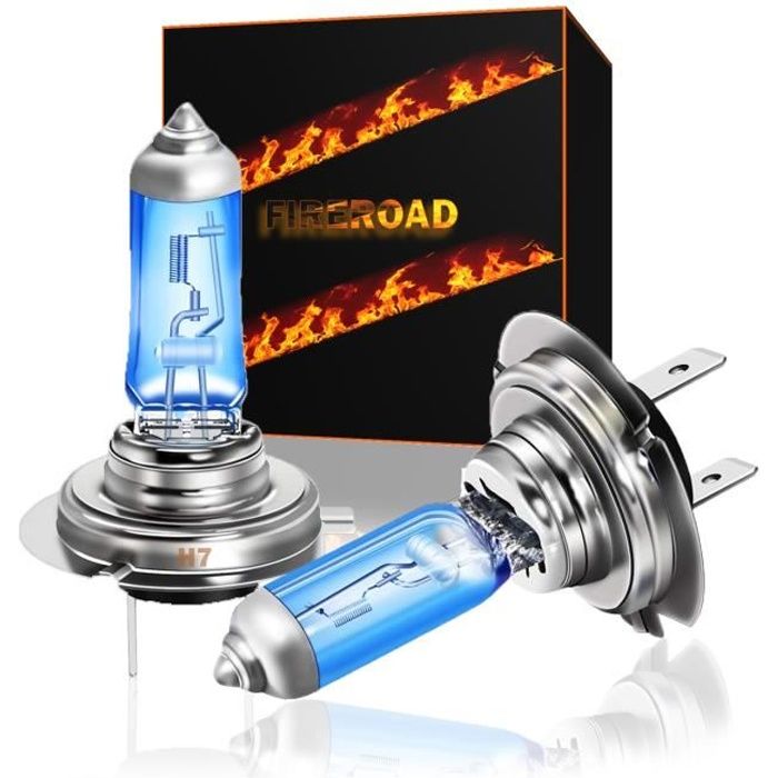 Ampoule H7 6000K voiture auto BLANC effet xenon halogène 55W SUPER WHITE norme Française FIREROAD®