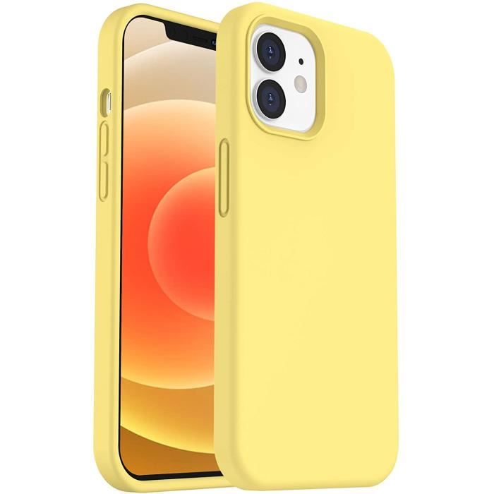 Coque en Silicone pour iPhone 12 Pro et iPhone 12 Case 6,1, Housse Renforcée Protection Complète Antichoc Étui en Silicone Jaune