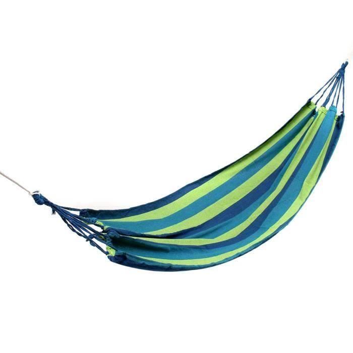 Hamac rayure toile lit balançoire pour camping voyage randonnée extérieur jardin Bleu Aw18723
