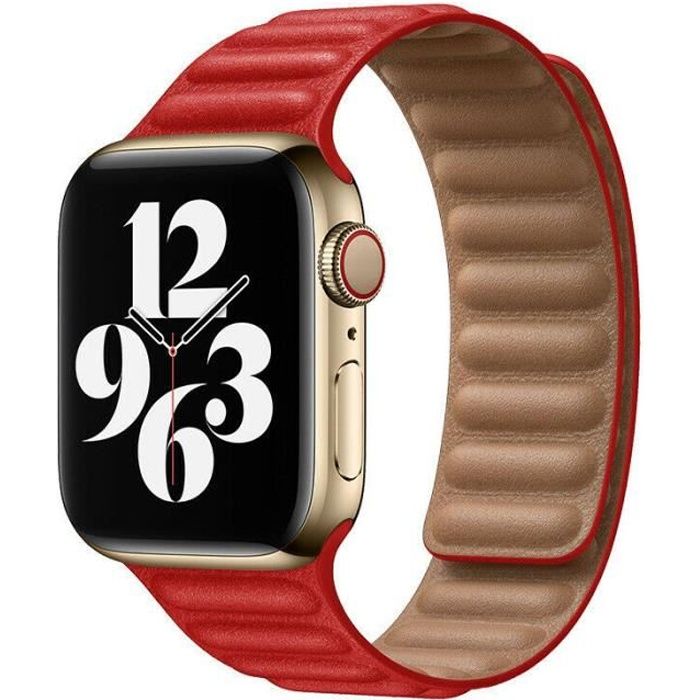 38mm-40mm-41mm Rouge Pour Apple Watch Leather Link Band Bracelet magnétique iWatch Series 7 6 5 4 3