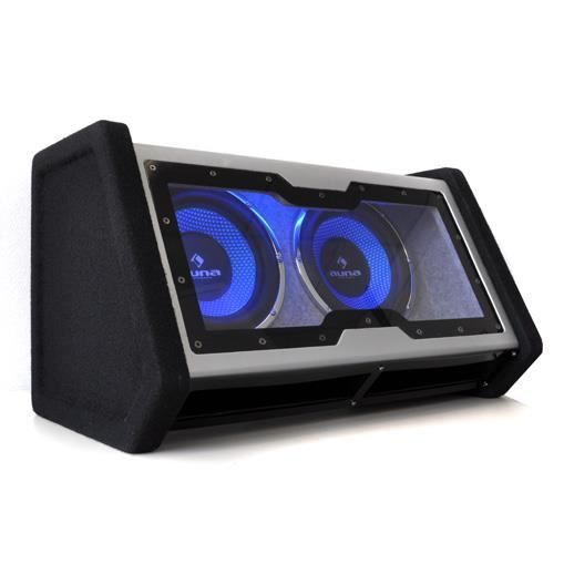 auna C8-Sub-2x10-42 Double Subwoofer Auto avec effet lumineux LED (2 caissons de 25 cm) noir & argent