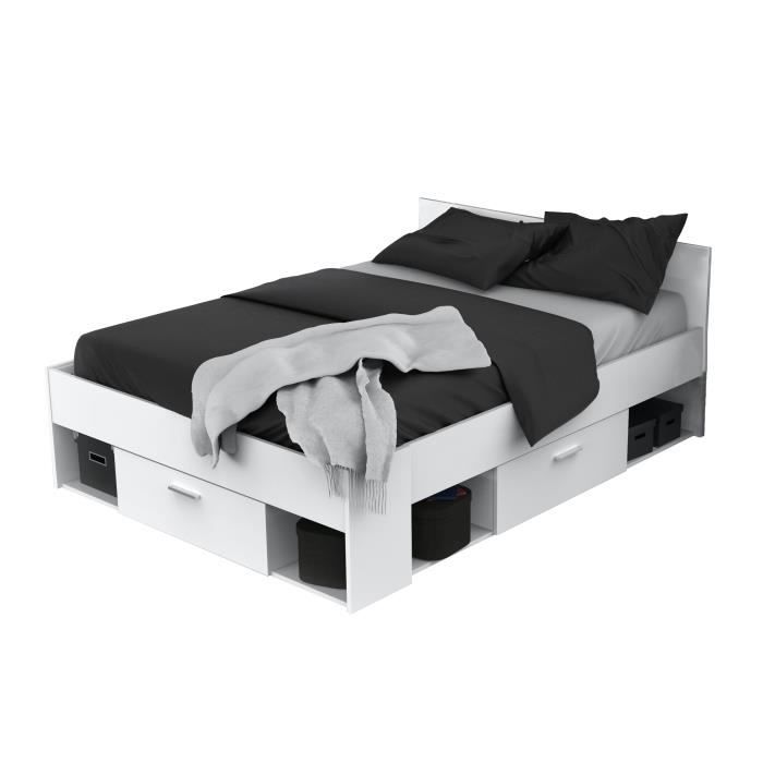 Lit 140x190/200cm blanc perle SEATTLE
