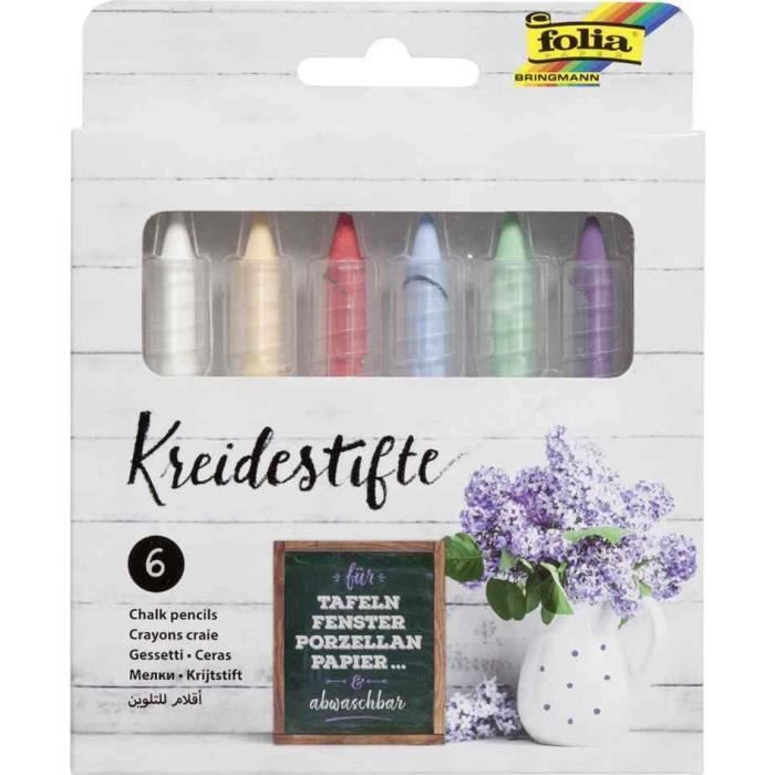 Set de 6 crayons craie, couleurs assorties