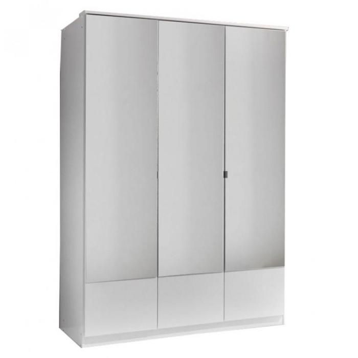 Armoire penderie DINGLE 3 portes miroirs 3 tiroirs largeur 135 blanche blanc Bois Inside75