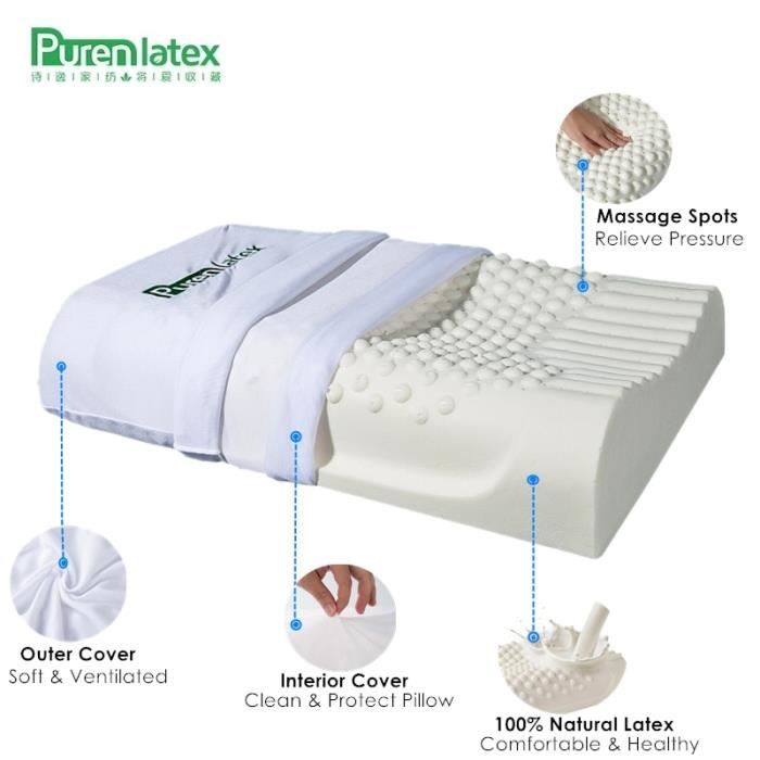 60x40 Thaïlande Pur oreiller en latex naturel Correctives Neck Protect Vertèbres Santé Soins Orthopédiques Oreiller Lente Remontée