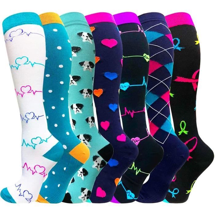 Chaussettes de Compression pour Femme et Homme 7 Paires, 20-25 mmHg est Le athlétique, Course à Pied, Avion, Voyage, infirmières, œd