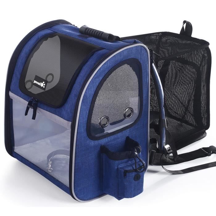 Pecute Sac à Dos Chat Chien, Sac Transport Chat Chien Extensible Respirant et Pliable, bleu
