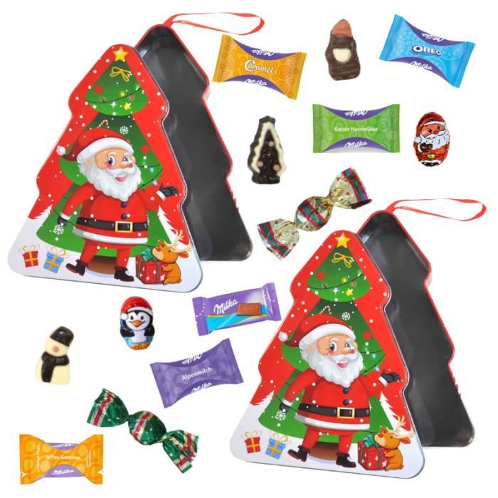 2 sapins de Noël garnis de 30 chocolats Milka et sujets de Noël